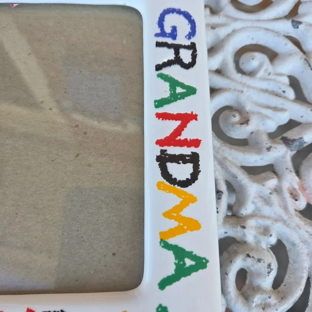 Vintage Malden I Love My Grandma Ceramic Picture Frame 4x6 Colorful Retro